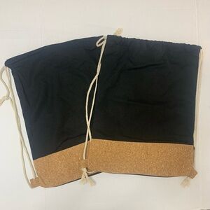 Black Canvas and Cork Drawstring Bags - Lot of 2